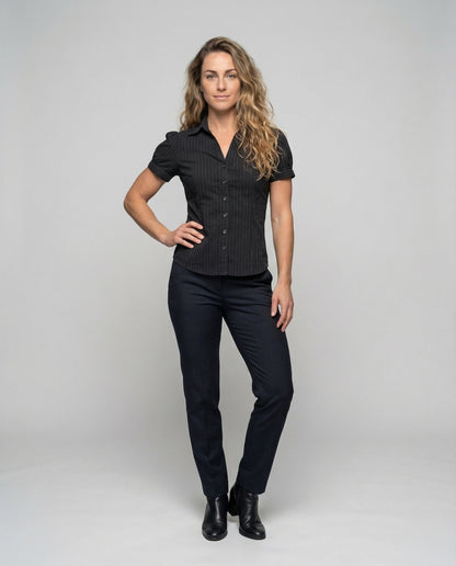 Damen Bluse Nadelstreifen Umschlagärmel - Eveloria