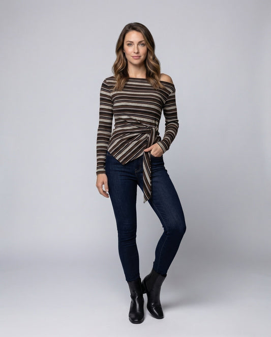 Damen Feinstrickpullover Schulterfrei mit Bindegürtel - Eveloria