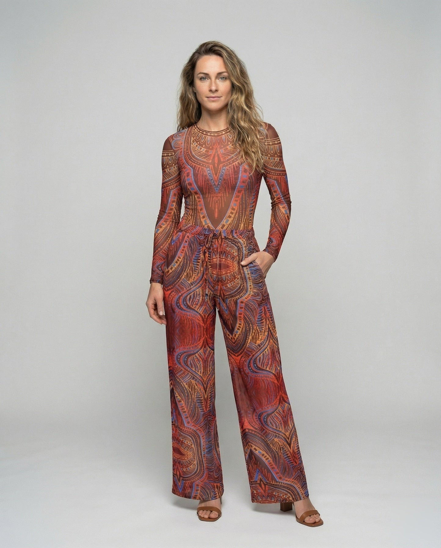 Damen Palazzo-Hose Mesh Ethno-Muster - Eveloria