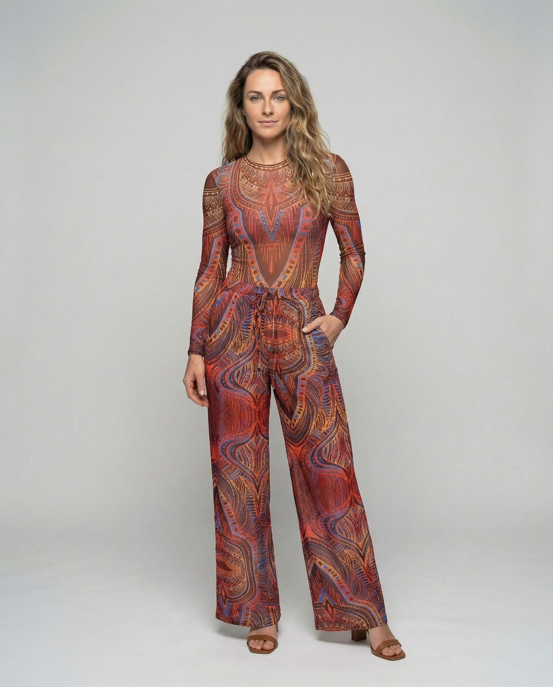 Damen Palazzo-Hose Mesh Ethno-Muster - Eveloria