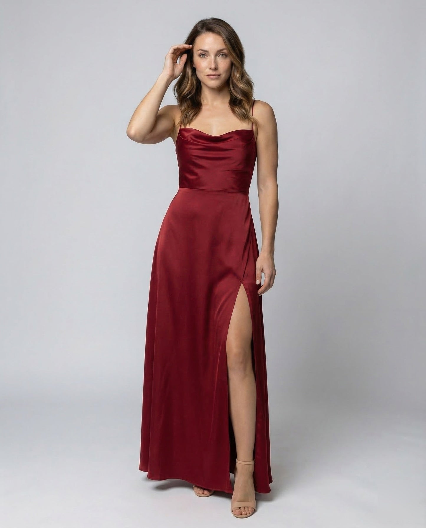 Damen Maxikleid Elegantes Kleid mit Schlitz und geflochtenem Rücken