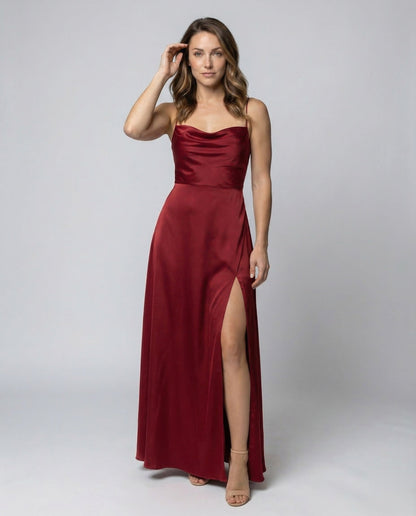 Damen Maxikleid Elegantes Kleid mit Schlitz und geflochtenem Rücken