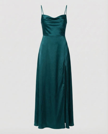 Damen Maxikleid Elegantes Kleid mit Schlitz und geflochtenem Rücken