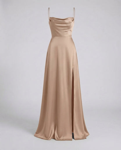 Damen Maxikleid Elegantes Kleid mit Schlitz und geflochtenem Rücken