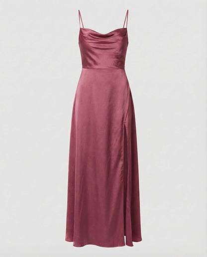Damen Maxikleid Elegantes Kleid mit Schlitz und geflochtenem Rücken