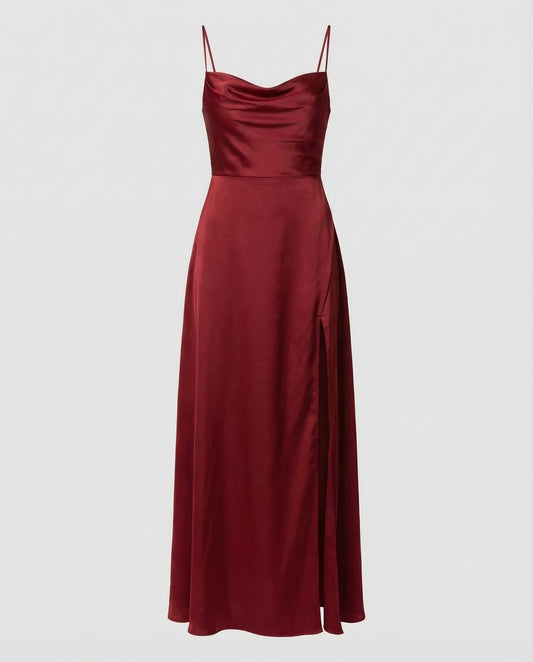 Damen Maxikleid Elegantes Kleid mit Schlitz und geflochtenem Rücken - Eveloria