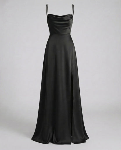 Damen Maxikleid Elegantes Kleid mit Schlitz und geflochtenem Rücken