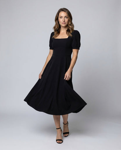 Damen Midikleid mit Puffärmeln und eckigem Dekolleté - Eveloria