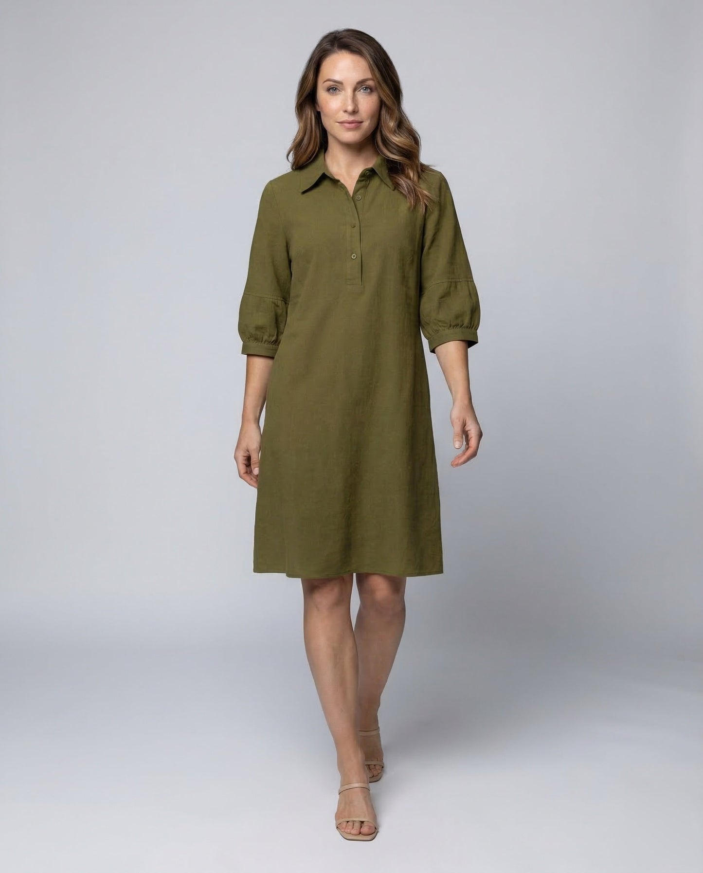 Damen Polo Midikleid Strukturierte Leinenmischung - Eveloria