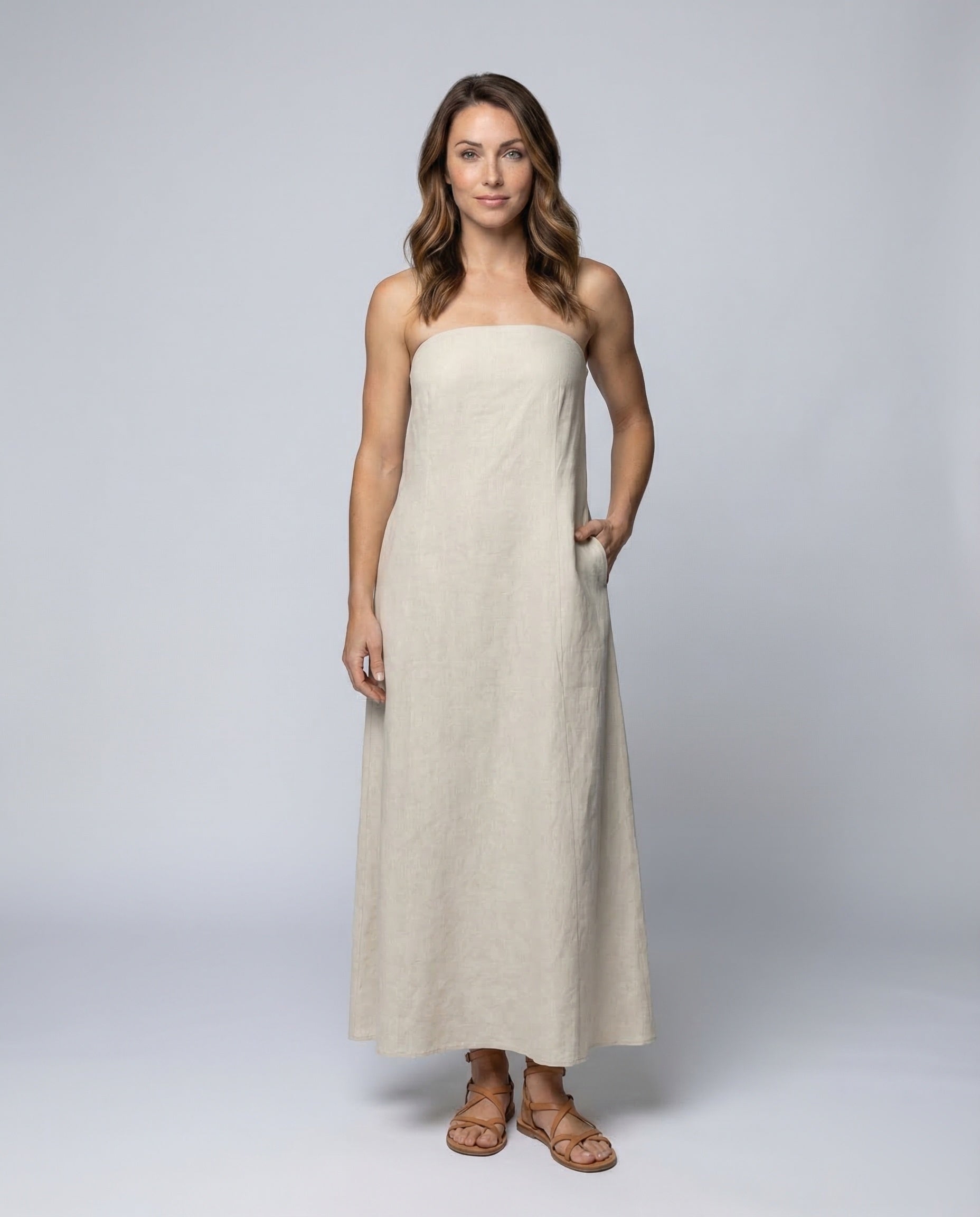 Damen Maxikleid Leinenmix mit Seitentaschen - Eveloria