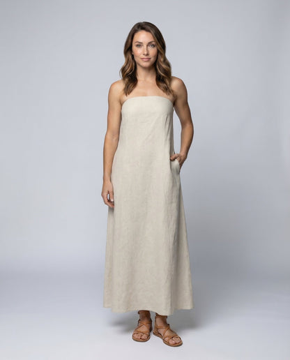 Damen Maxikleid Leinenmix mit Seitentaschen - Eveloria
