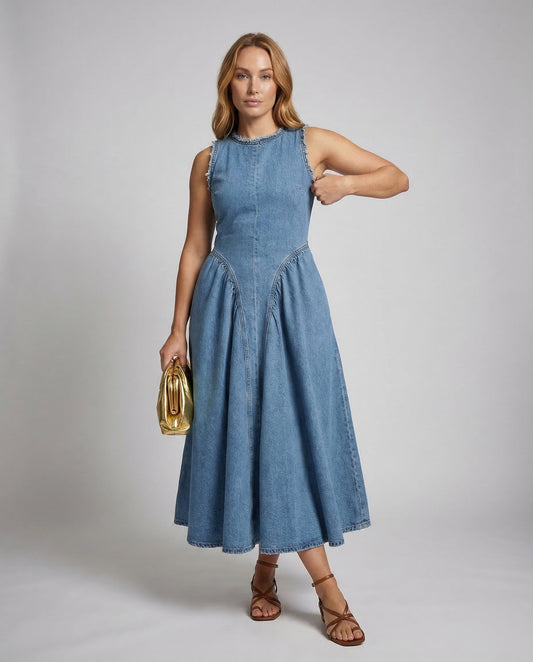 Damen Midikleid Jeans Ausgestellter Rock - Eveloria