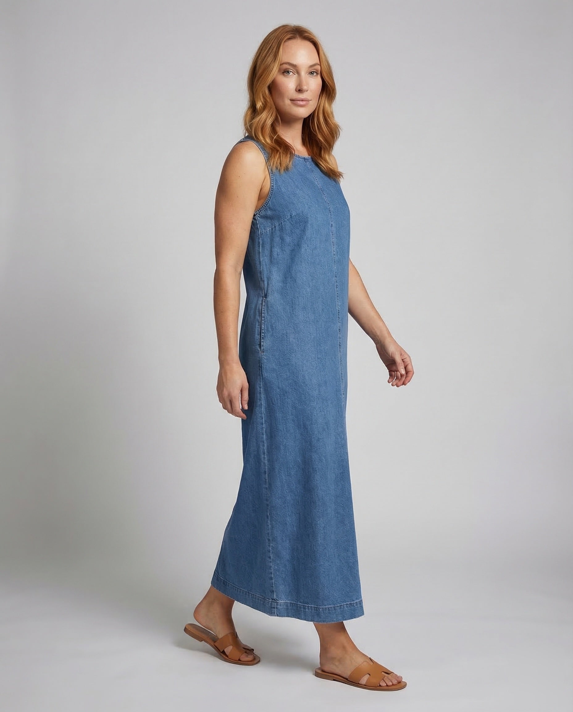 Damen Maxikleid Jeansstoff Mittelnaht - Eveloria