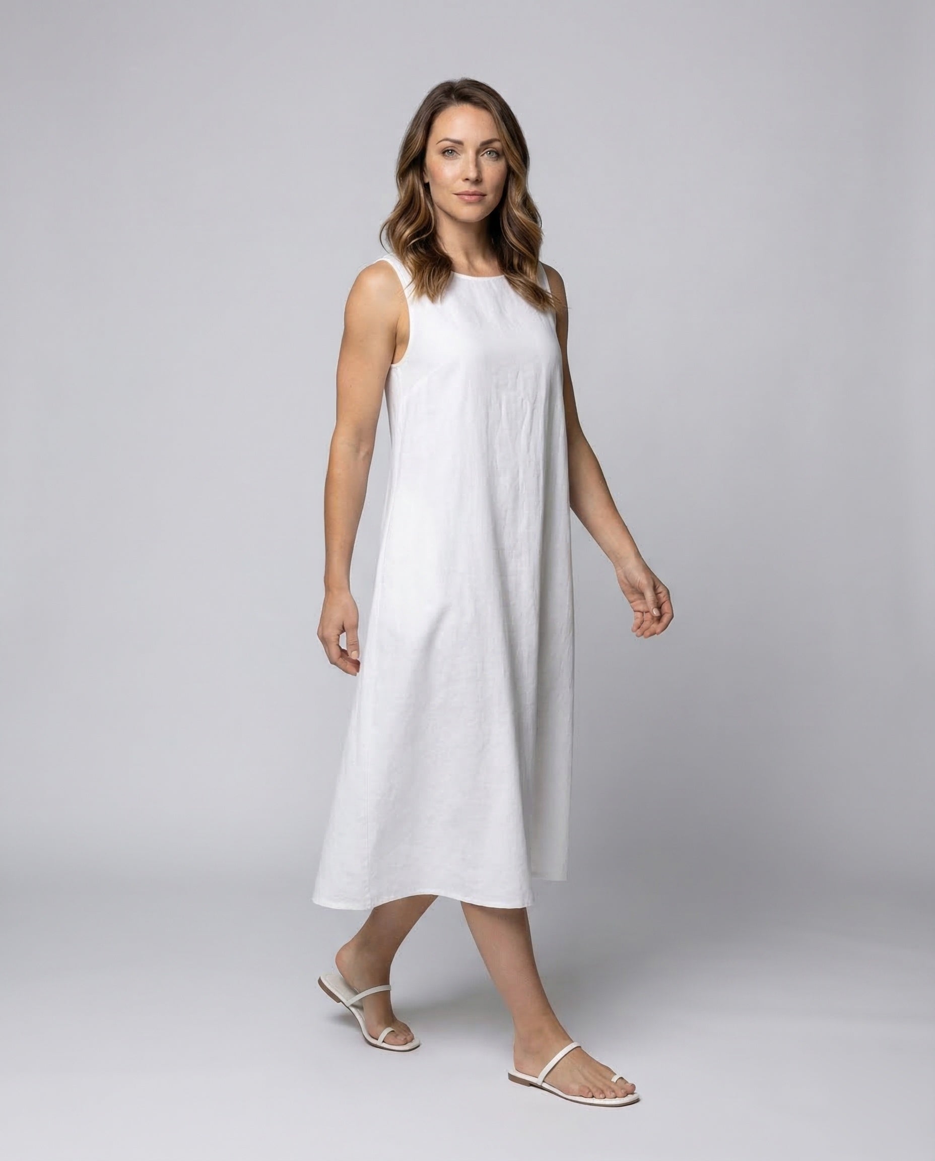 Damen Leinenkleid Mit Verdeckten Taschen - Eveloria