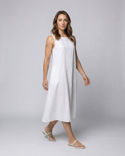 Damen Leinenkleid Mit Verdeckten Taschen - Eveloria