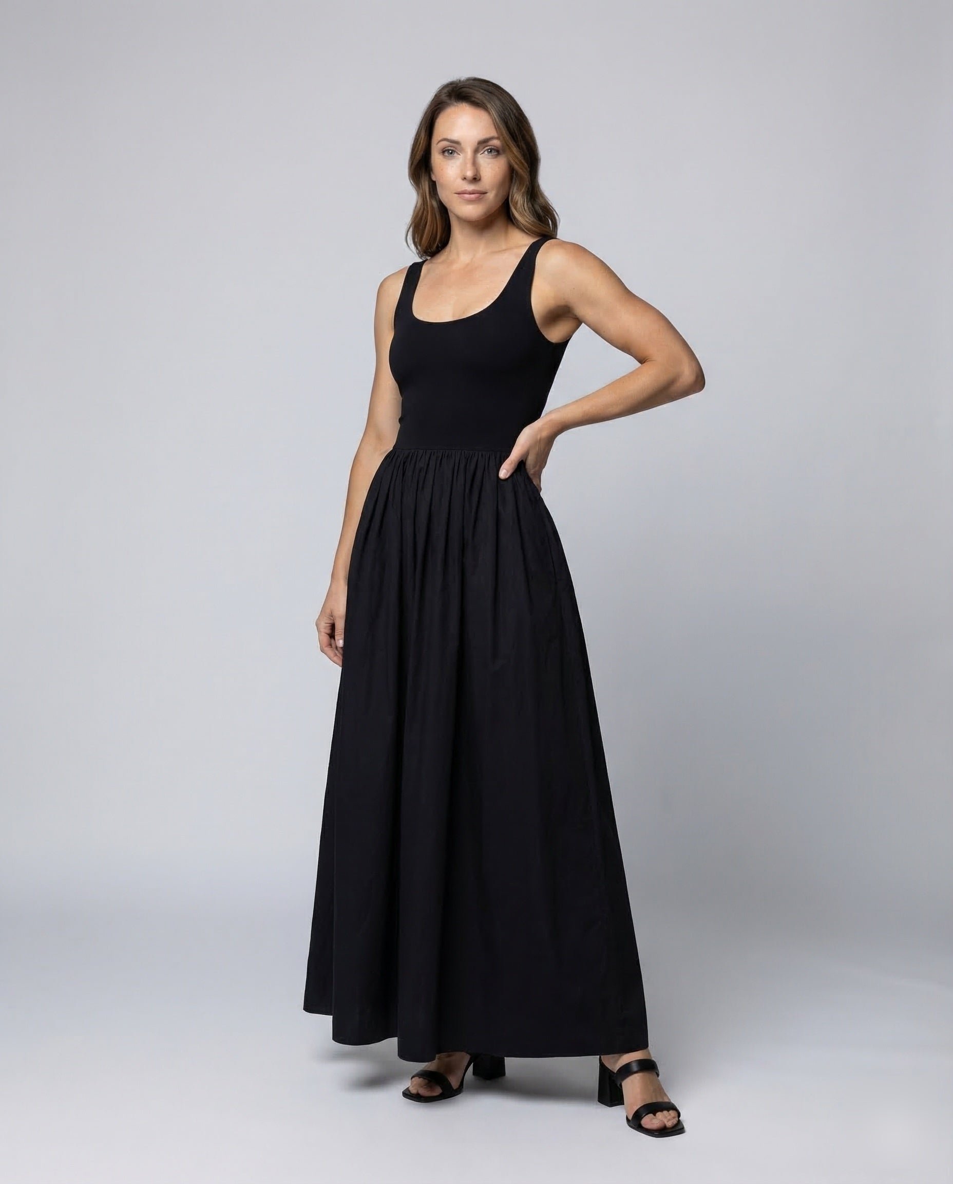Damen Maxikleid aus Jersey mit Poplin-Rock - Eveloria