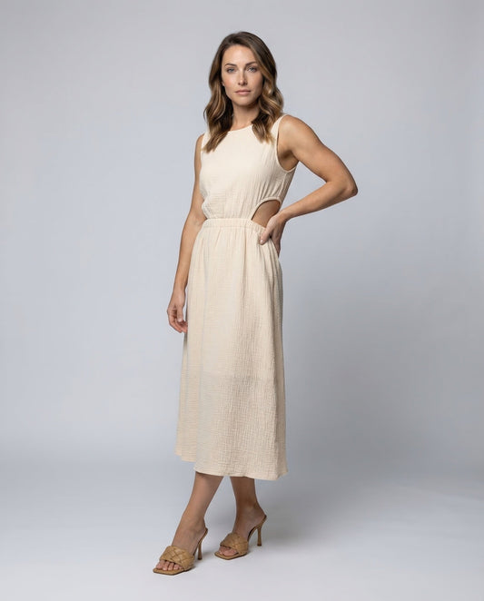Damen Midikleid Crinkle-Struktur Seitenausschnitte - Eveloria