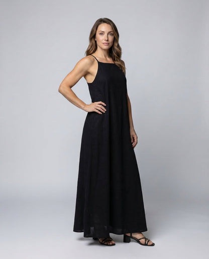 Damen Maxikleid Viskose Leinen Spaghettiträger - Eveloria