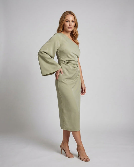 Damen Midikleid Ein-Schulter Kimonoärmel - Eveloria