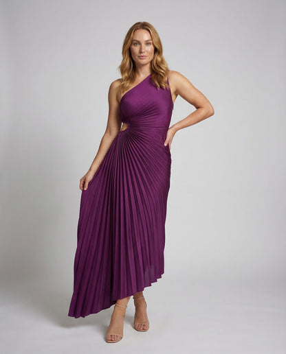 Damen Abendkleid Ein-Schulter Plissee Taillenausschnitt - Eveloria