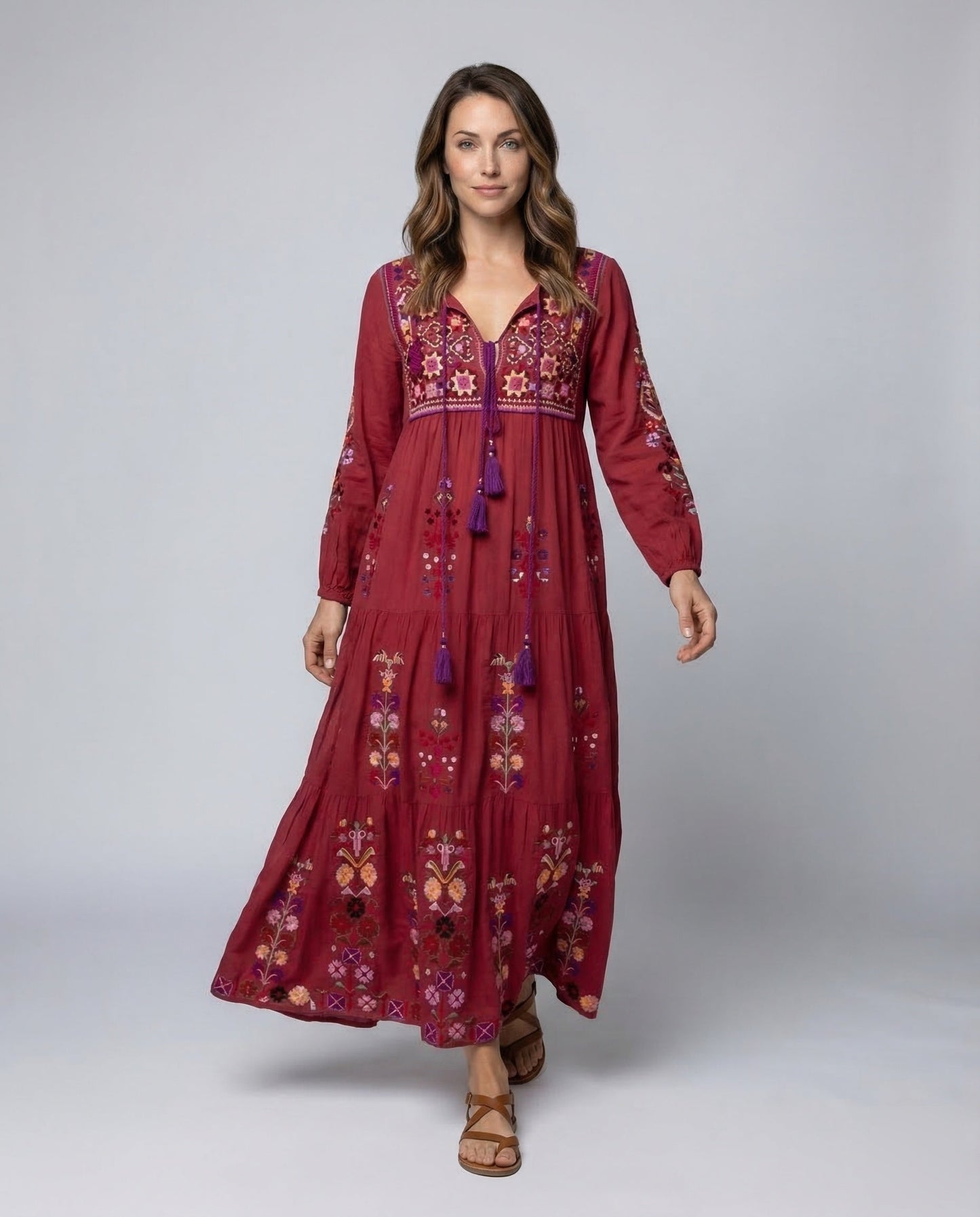Damen Maxikleid Mehrlagig Stufenrock Boho-Stil - Eveloria