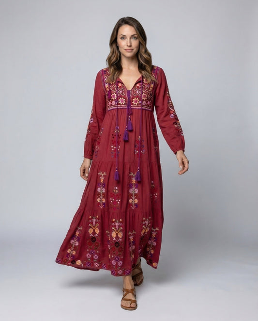 Damen Maxikleid Mehrlagig Stufenrock Boho-Stil - Eveloria
