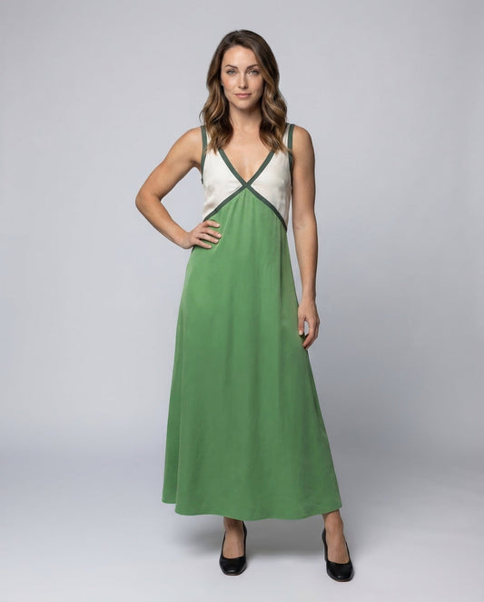 Damen Maxikleid Satin Bicolor Empire-Schnitt - Eveloria