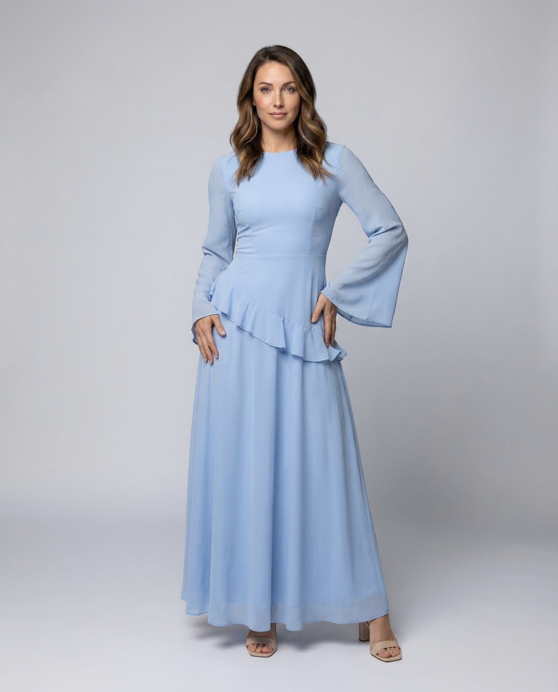 Damen Abendkleid Taillierte Volant-Passe - Eveloria