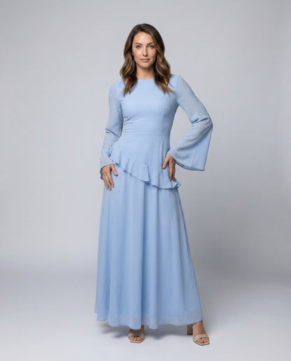 Damen Abendkleid Taillierte Volant-Passe - Eveloria
