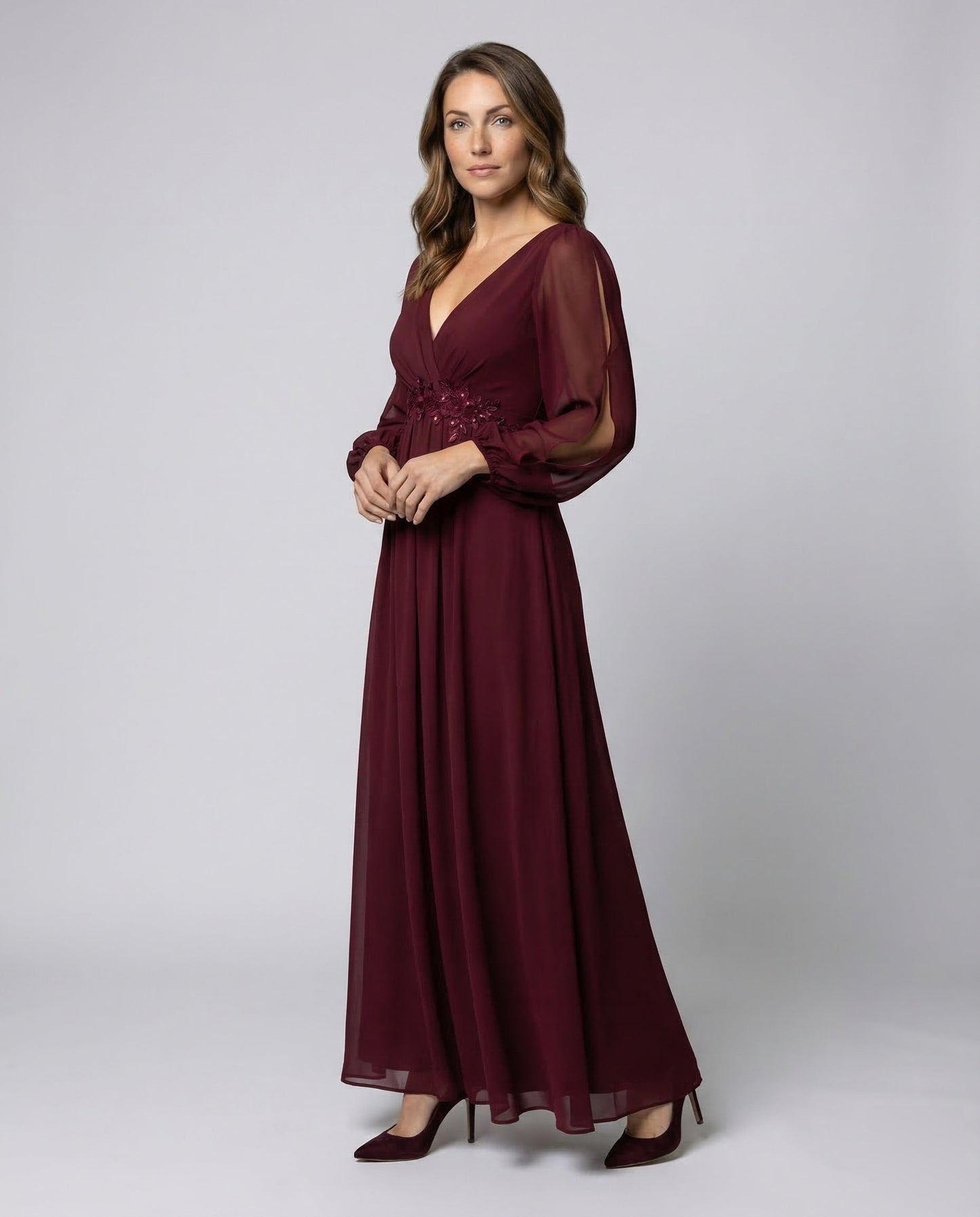 Damen Abendkleid Empire-Taille Ärmelschlitze - Eveloria