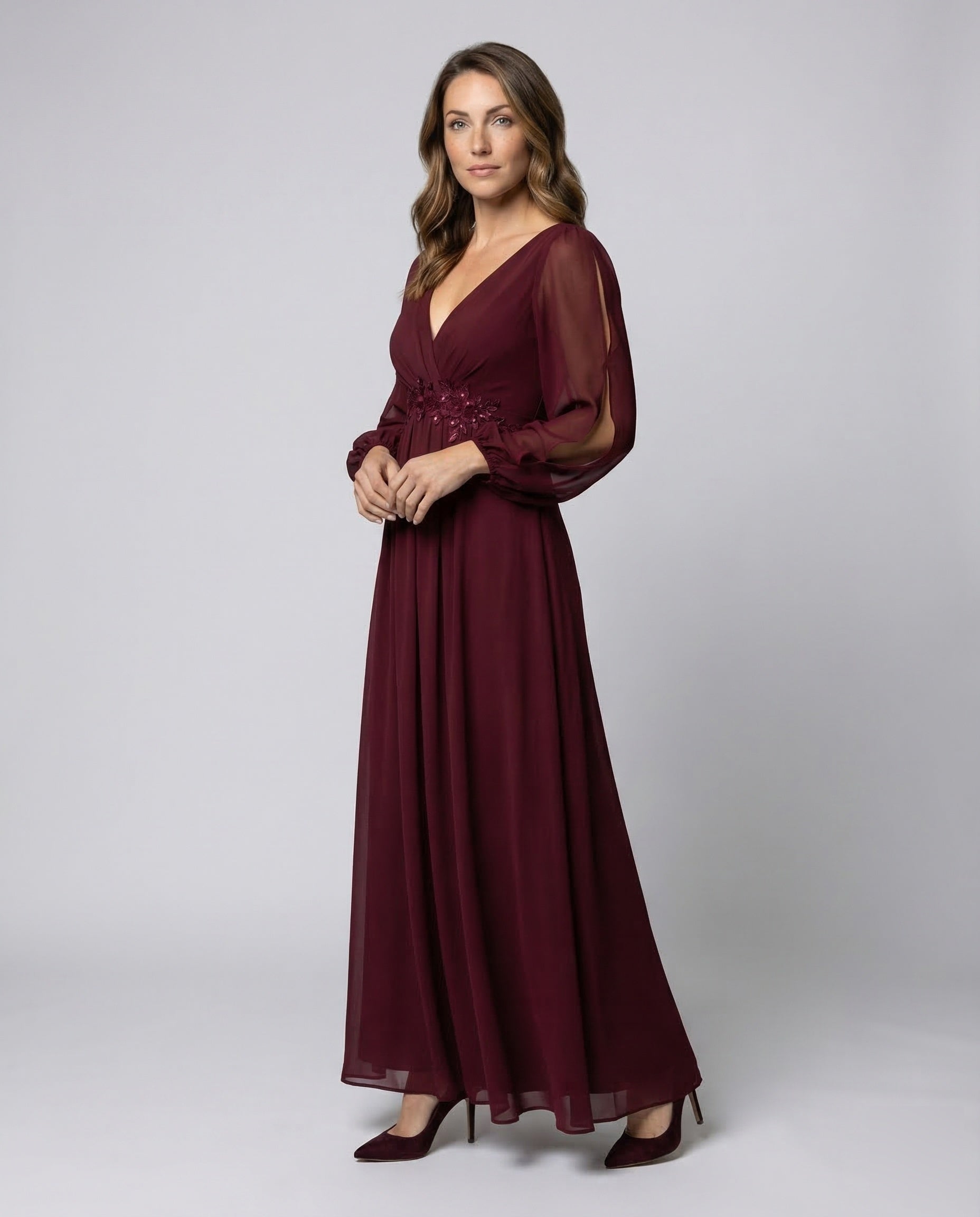 Damen Abendkleid Empire-Taille Ärmelschlitze - Eveloria