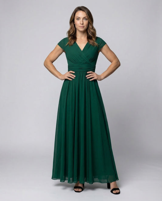 Damen Abendkleid V-Ausschnitt Wickelbund - Eveloria