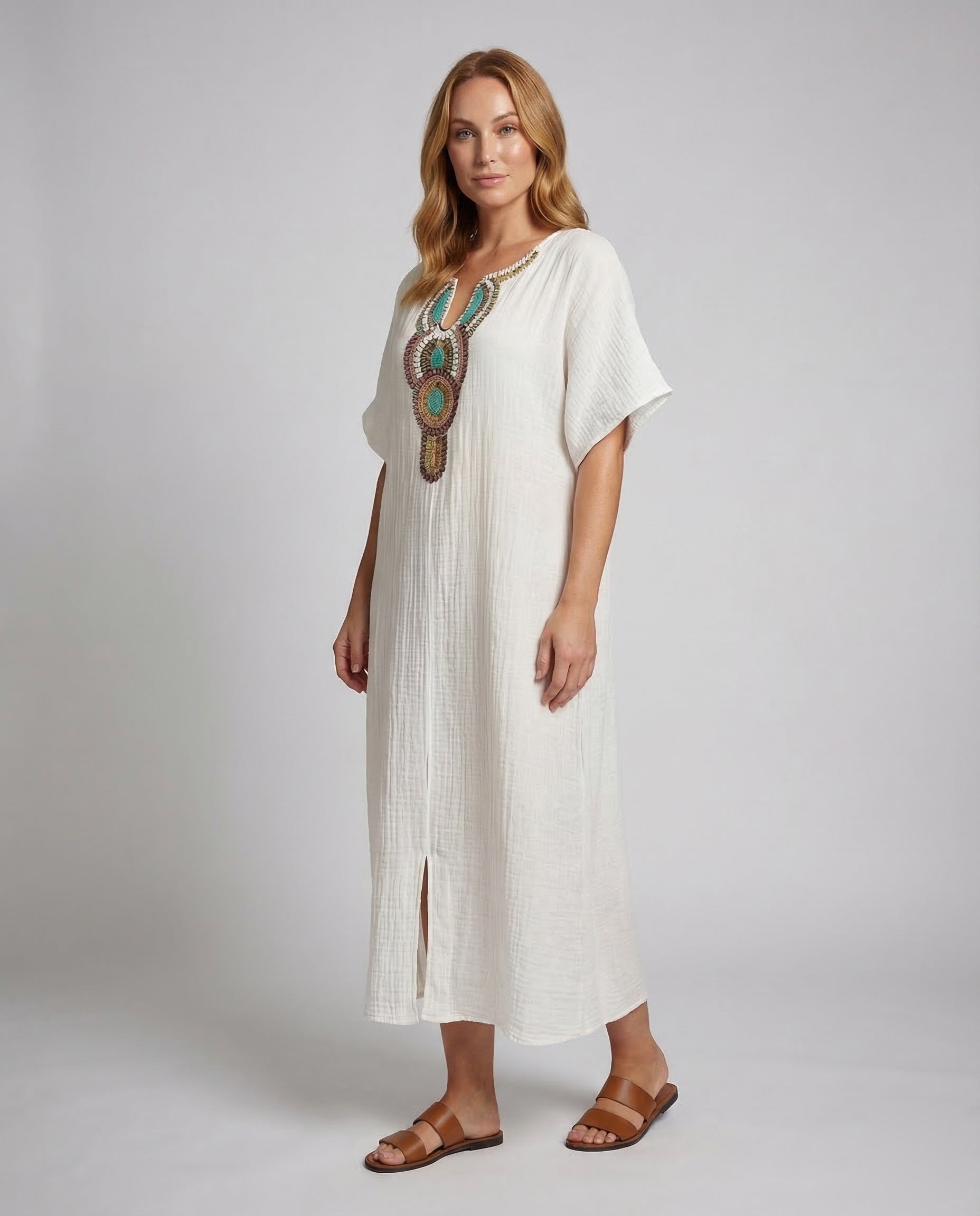 Damen Maxikleid Bestickt Boho-Stil Schwarz - Eveloria
