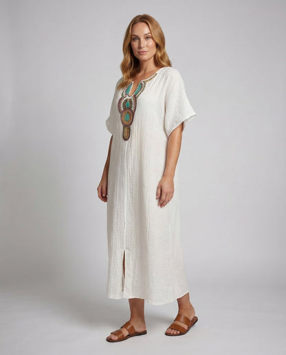 Damen Maxikleid Bestickt Boho-Stil Schwarz - Eveloria