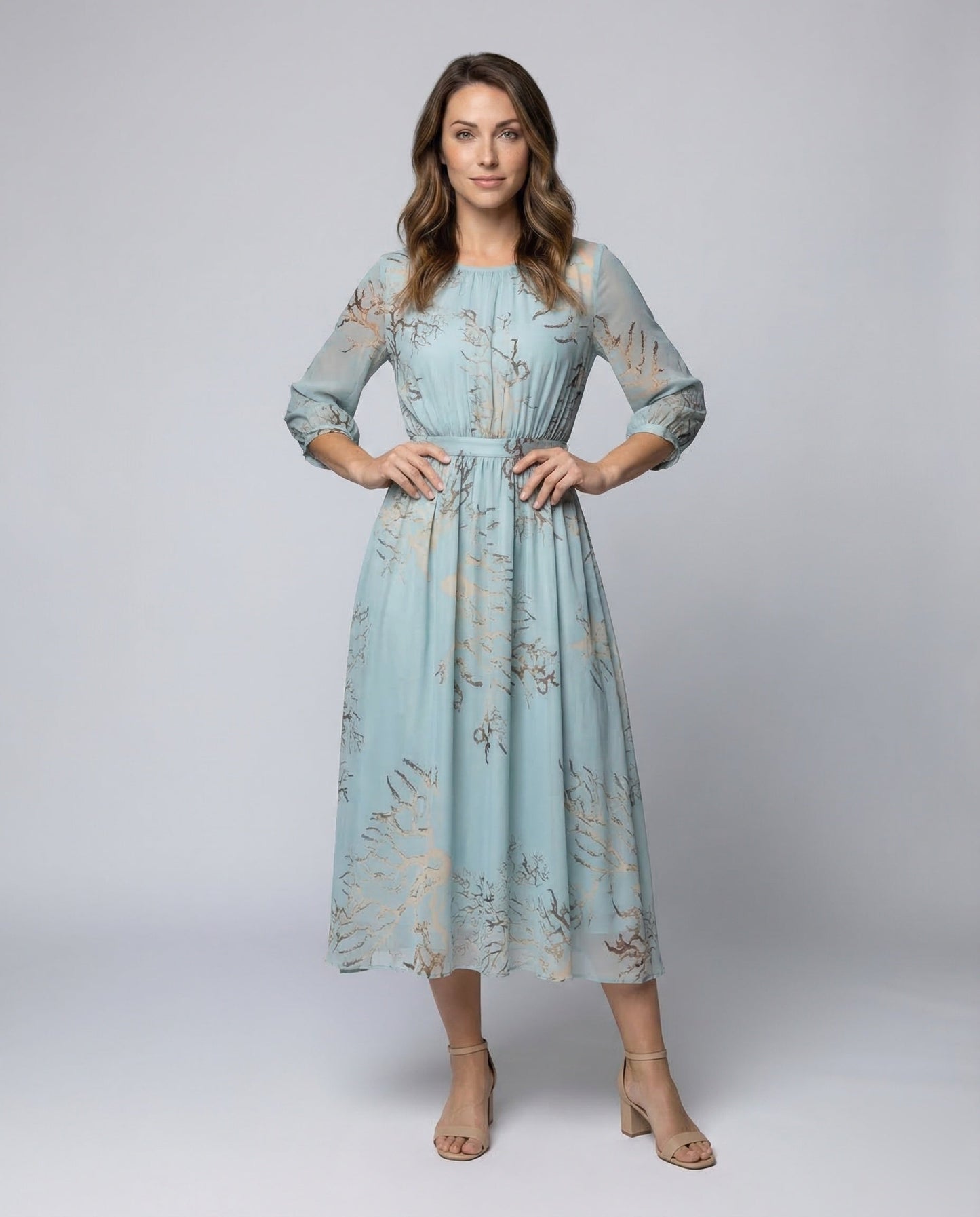 Damen Midikleid Chiffon Transparent Dreiviertelärmel - Eveloria