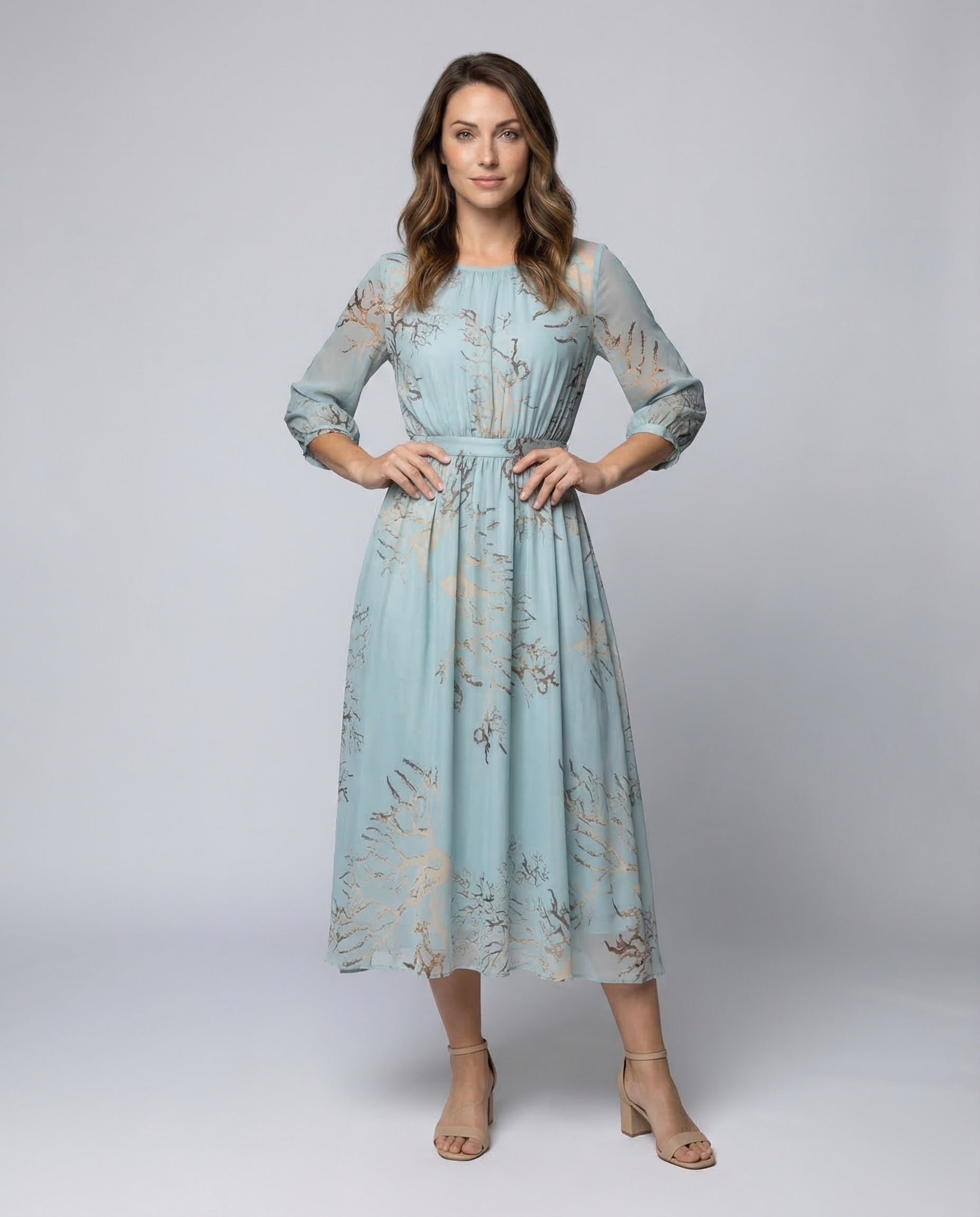 Damen Midikleid Chiffon Transparent Dreiviertelärmel - Eveloria