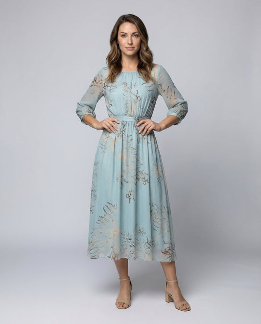 Damen Midikleid Chiffon Transparent Dreiviertelärmel - Eveloria