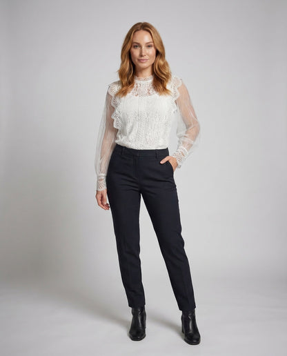 Damen Spitzenbluse Mit Tüllärmel Transparent - Eveloria
