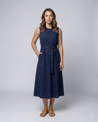 Damen Ärmelloses Midikleid mit Taillenschärpe - Eveloria