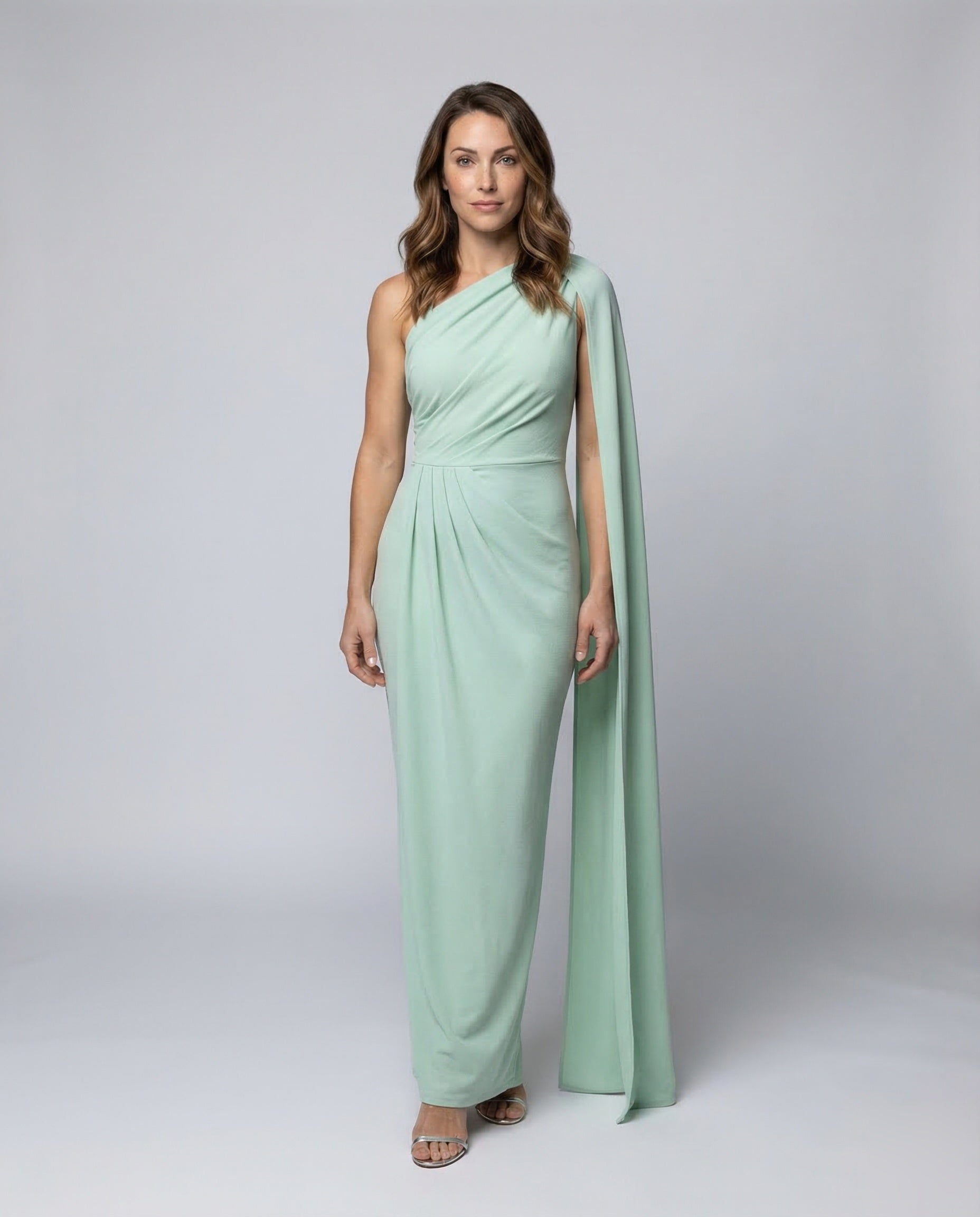 Damen Maxi-Abendkleid Ein-Schulter Drapé-Taillenpartie - Eveloria