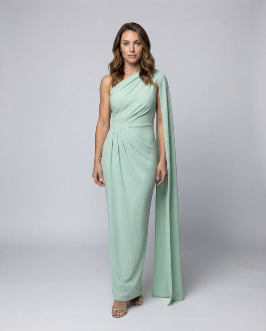 Damen Maxi-Abendkleid Ein-Schulter Drapé-Taillenpartie - Eveloria