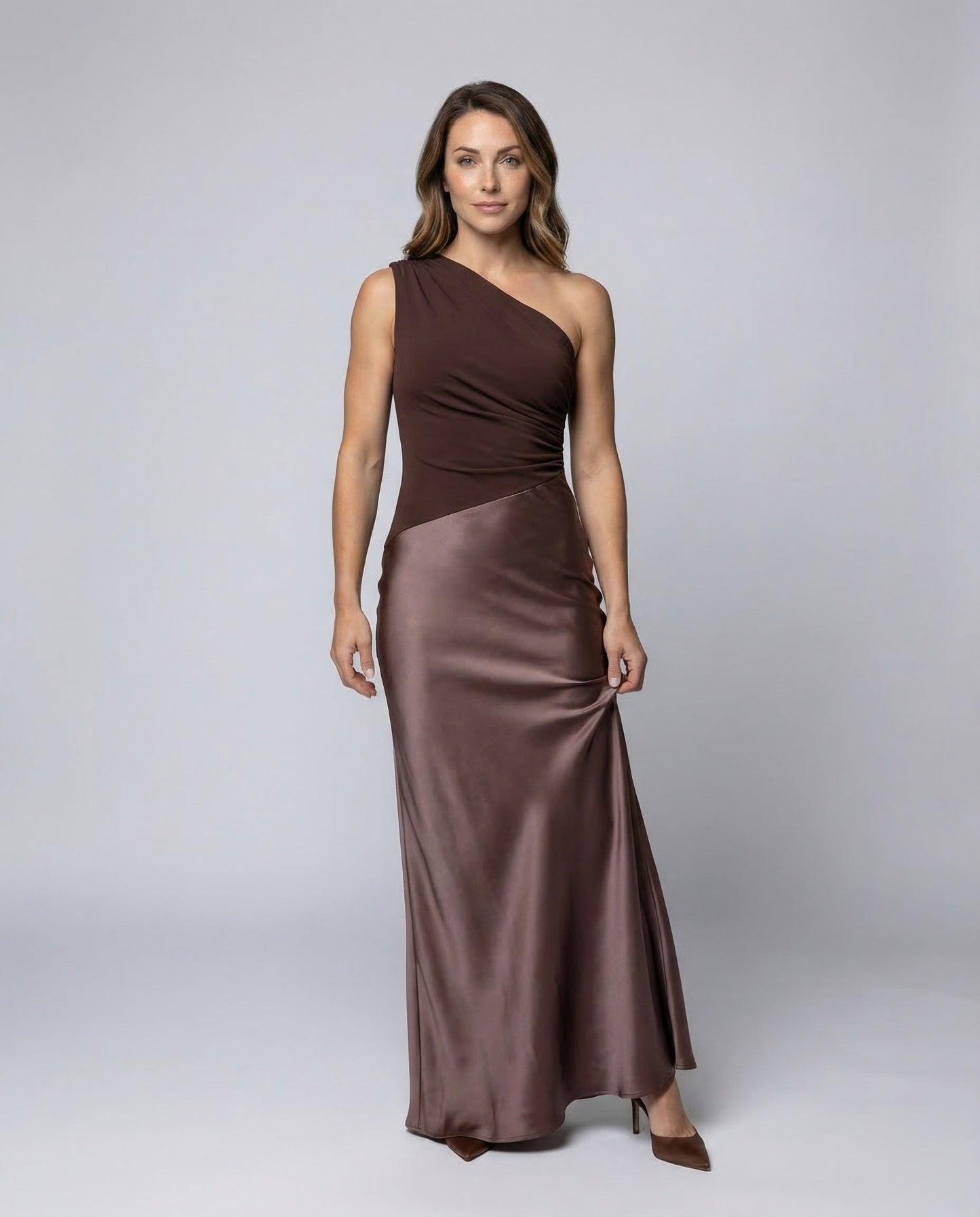 Damen Satin Abendkleid Ein-Schulter Schräger Rock - Eveloria