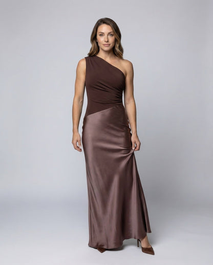 Damen Satin Abendkleid Ein-Schulter Schräger Rock - Eveloria