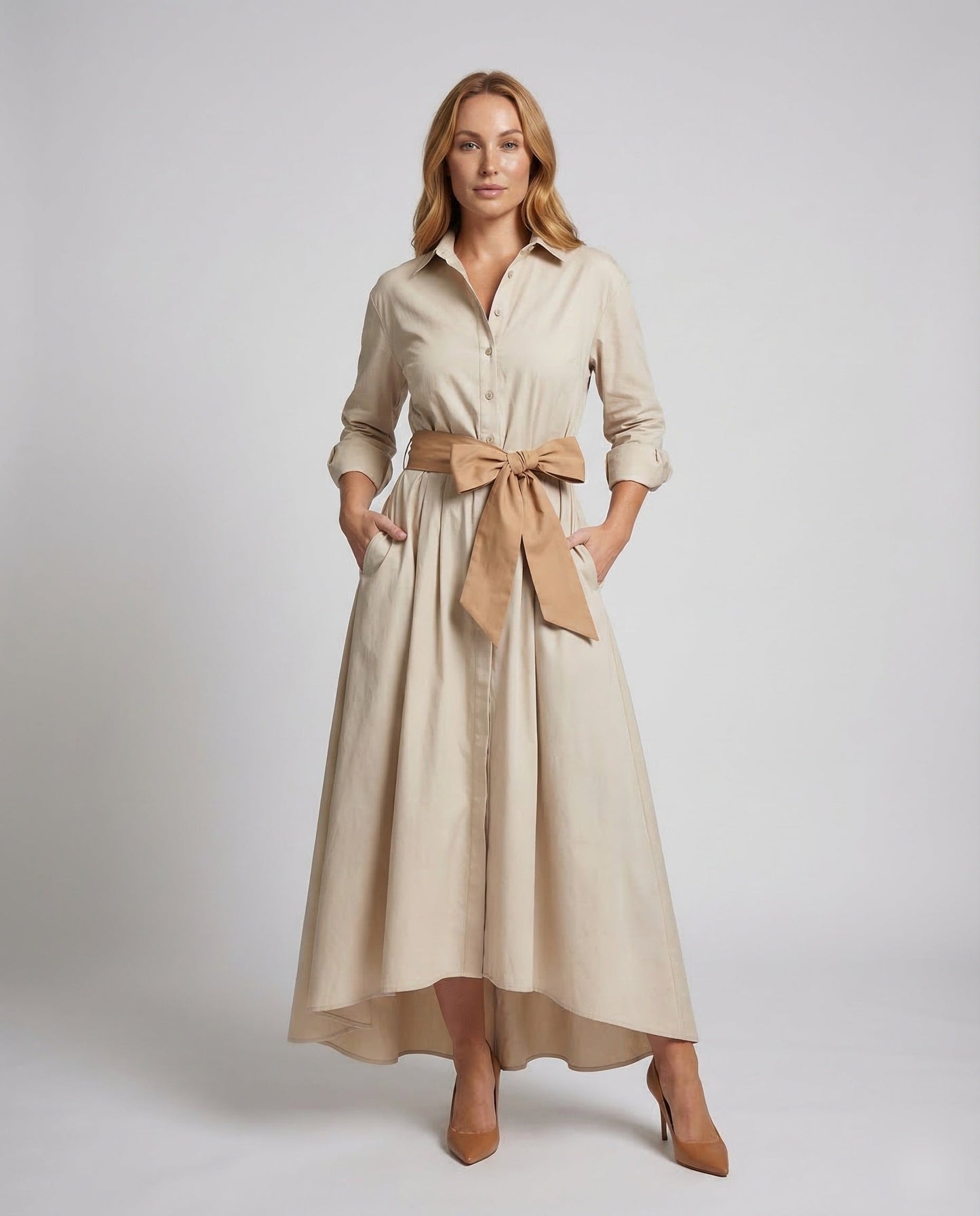 Damen Hemdblusenkleid Geraffter Rock - Eveloria