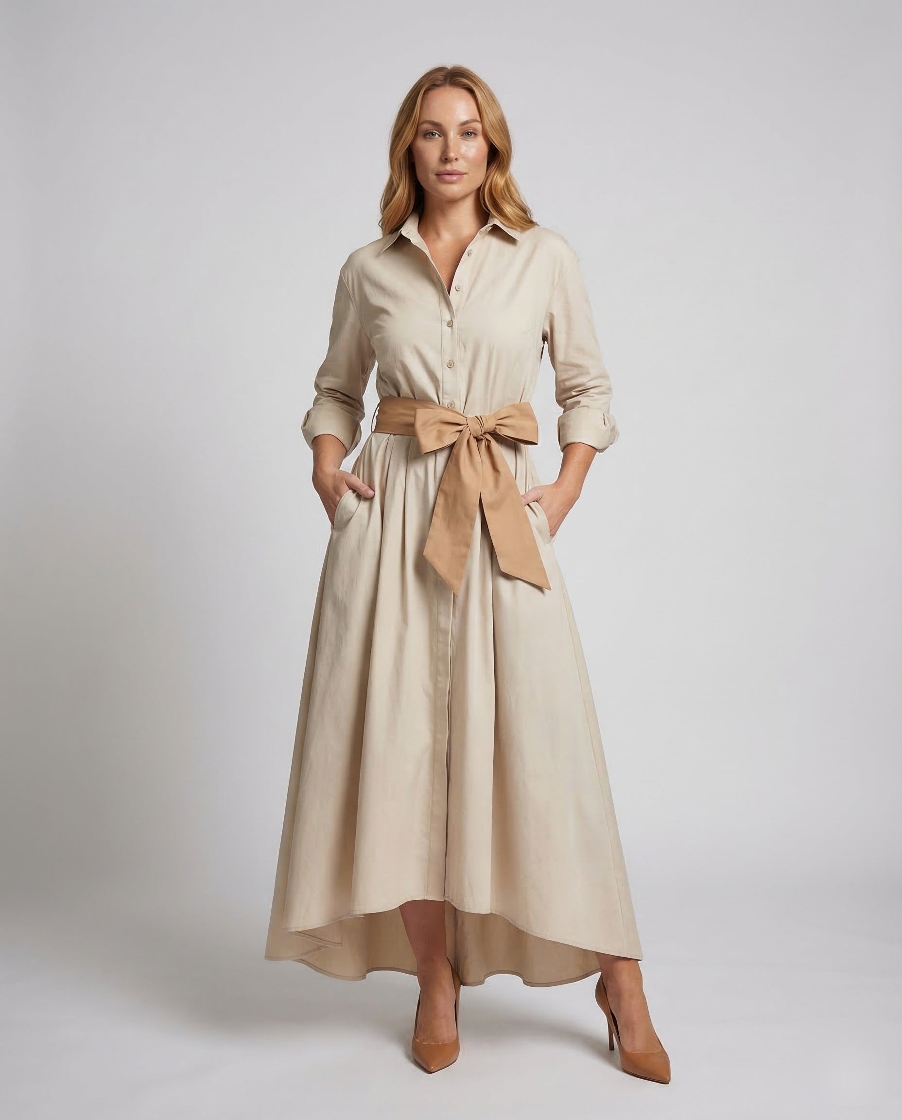 Damen Hemdblusenkleid Geraffter Rock - Eveloria