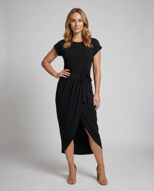 Damen Midikleid mit Tulpenrock und Bindegürtel Jersey - Eveloria