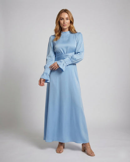Damen Maxikleid Stehkragen Manschettenärmel - Eveloria