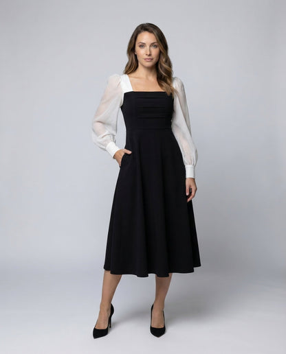 Damen Midikleid Geraffte Chiffon Ärmel - Eveloria