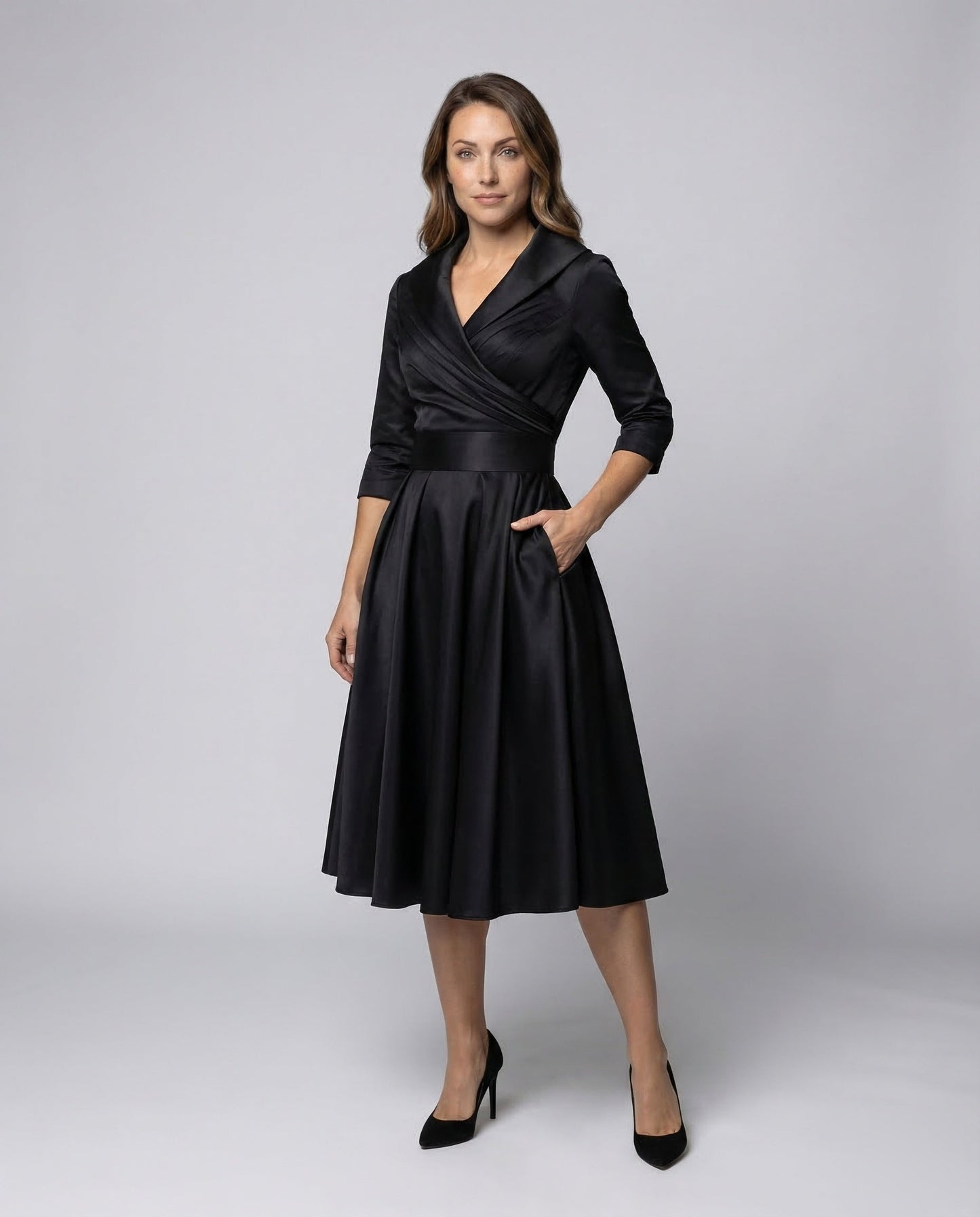 Damen Satin Wickelkleid Schalkragen - Eveloria