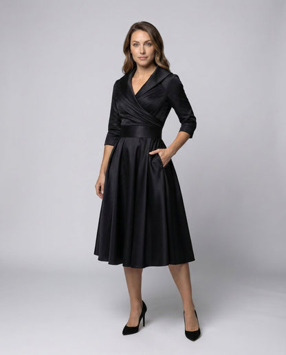 Damen Satin Wickelkleid Schalkragen - Eveloria